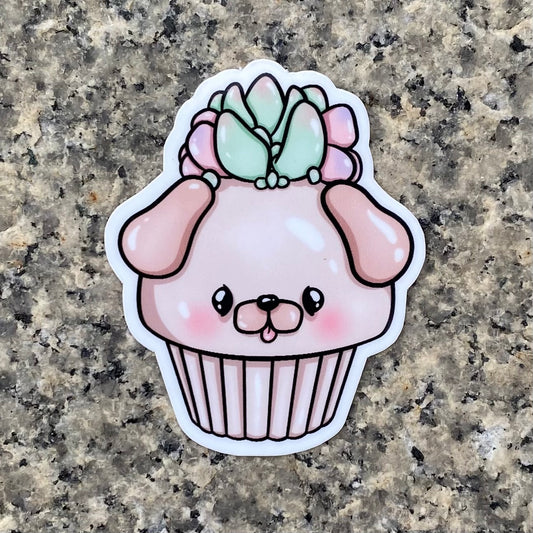 Kawaii Succulent Dog Cupcake Sticker