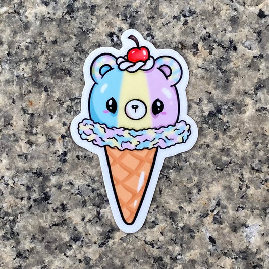 Kawaii Teddy Bear Ice Cream Cone Sticker