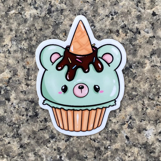 Kawaii Mint Bear Fudge Sundae Sticker