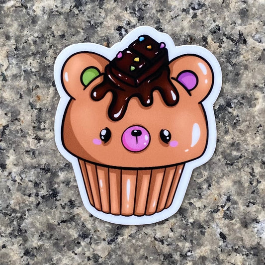 Kawaii Cosmic Brownie Bear Cupcake Sticker