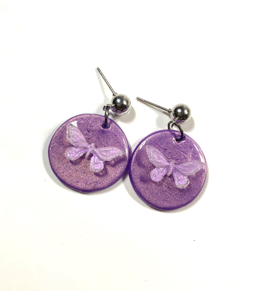 Purple Shimmer Earrings with Butterfly Detail