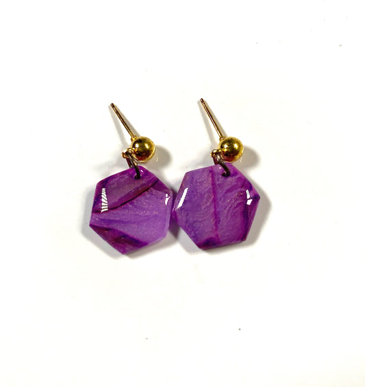 Purple Marbleized Hexagon Dangle Earrings