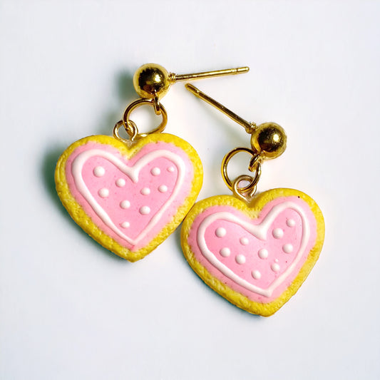 Pink Frosted Heart Cookie Dangle Earrings