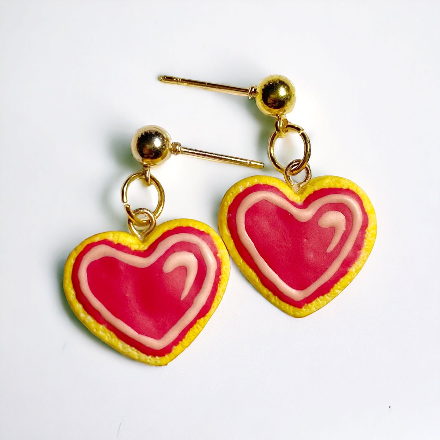 Red Frosted Heart Cookie Dangle Earrings