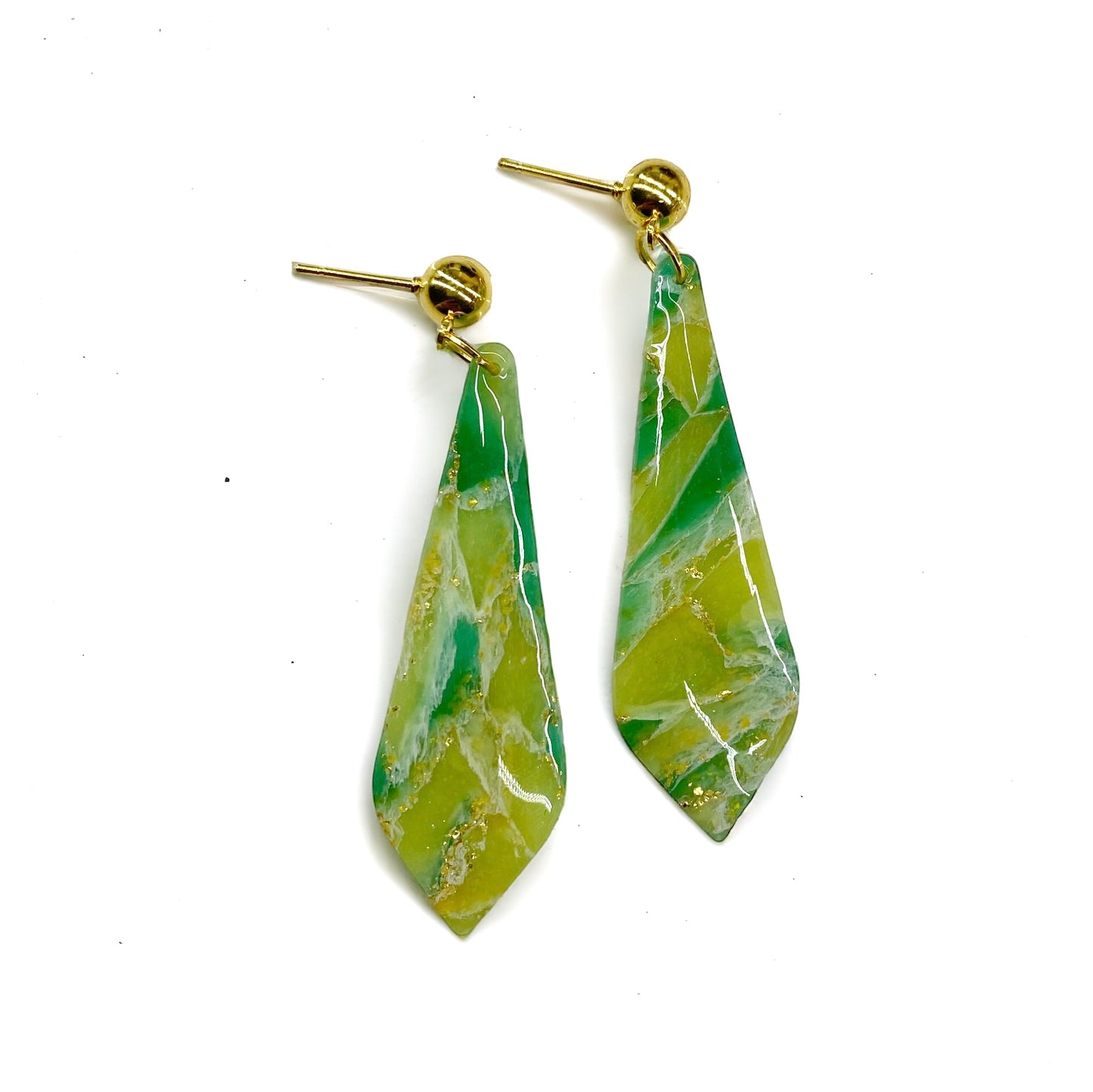 Green Marbleized Pointed Dangle Earrings